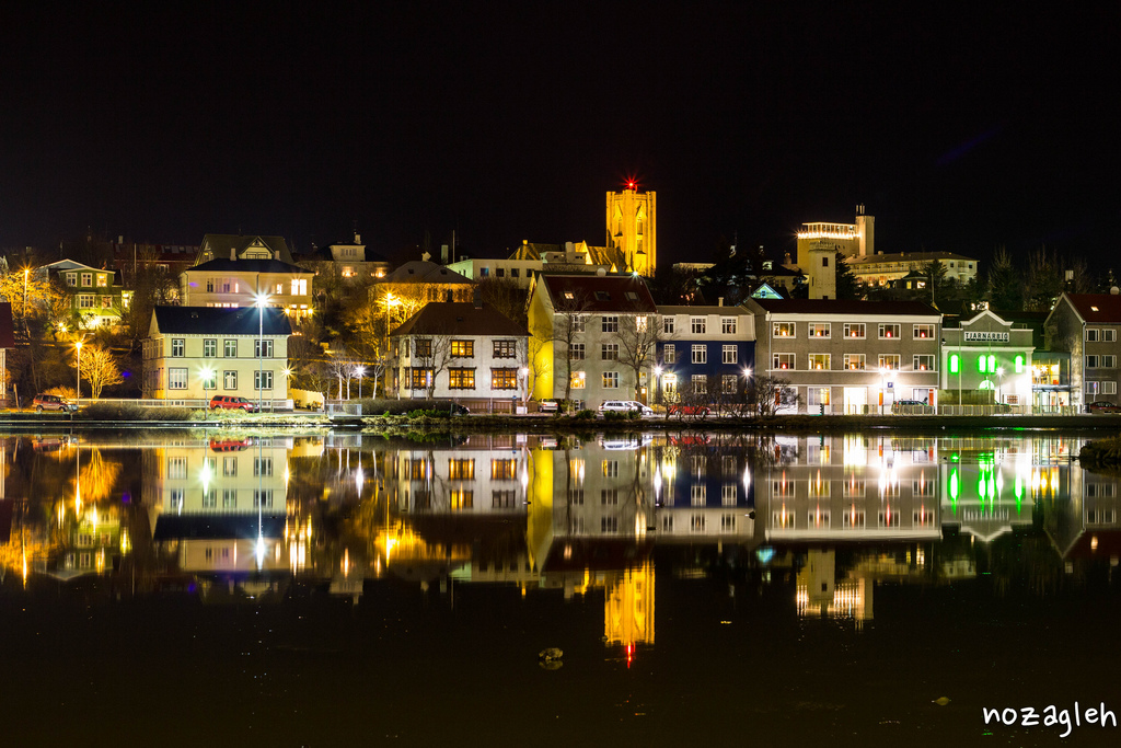 Reykjavik harbour at night 