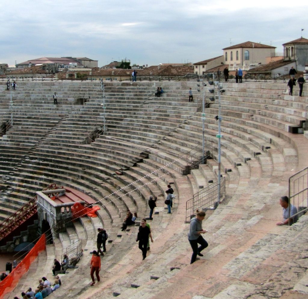 Steep tiers in the Arena amphitheatre, Verona. Copyright©2015 mapandfamily.com