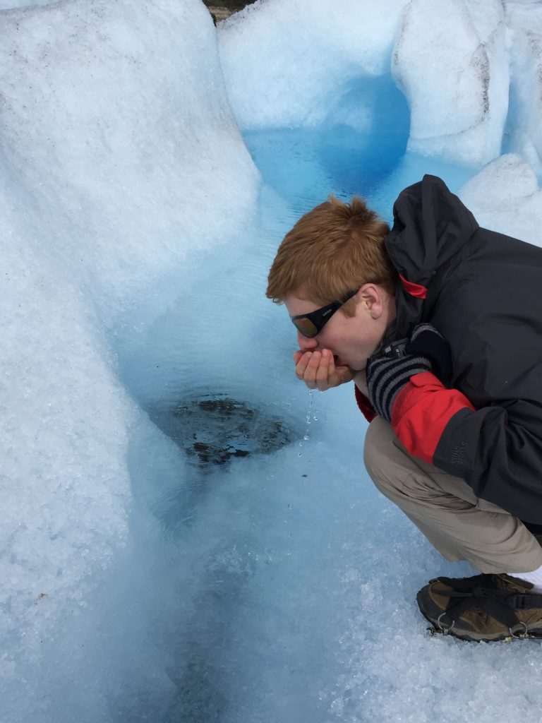 Drinking water on the glacier. Copyright©2015 reserved to photographer. Contact mapandfamily.com