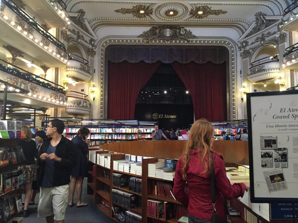 Argentina family holiday. Theatre that's now a bookshop and cafe. Copyright©2015 reserved to photographer. Contact mapandfamily.com