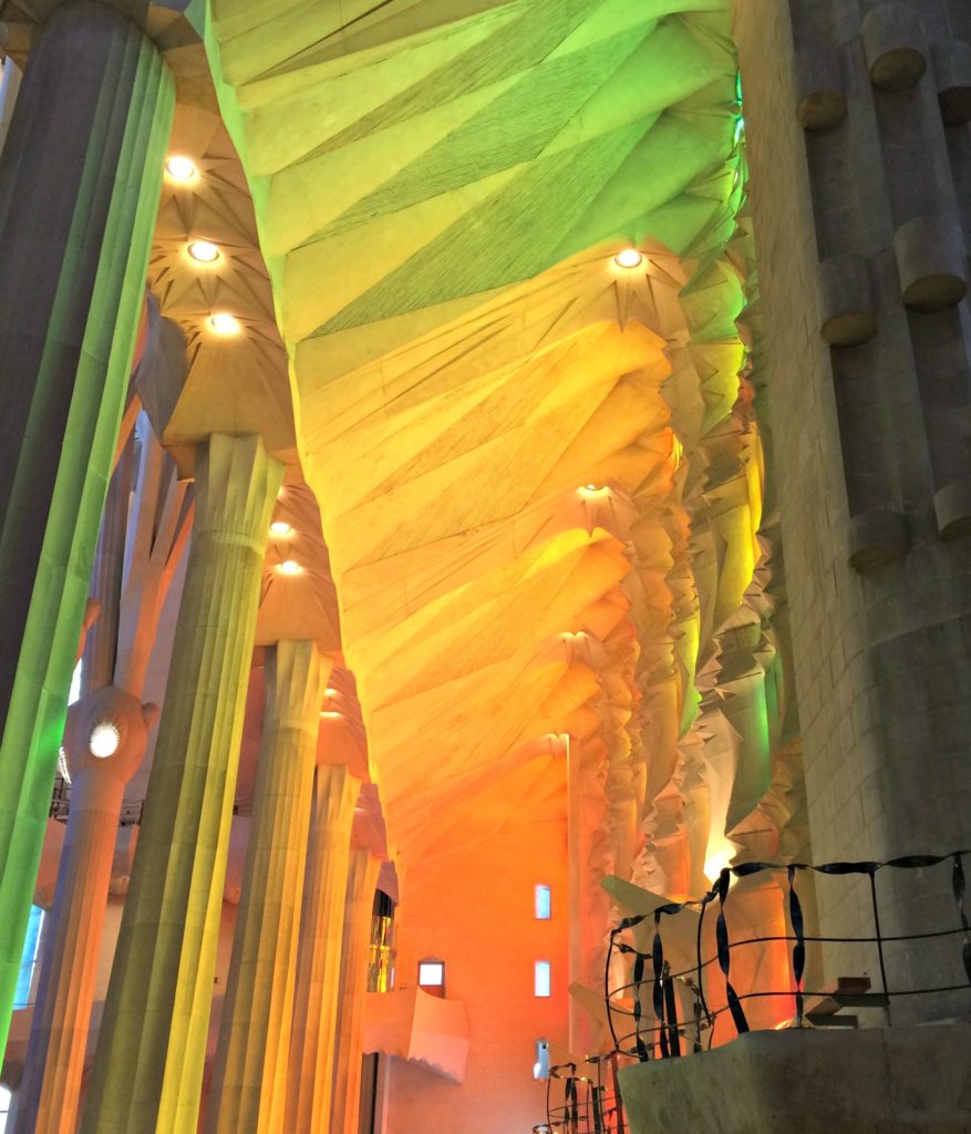 Barcelona with teenagers: sagrada familia interior wash of colour Copyright©2016 reserved to photographer via mapandfamily.com