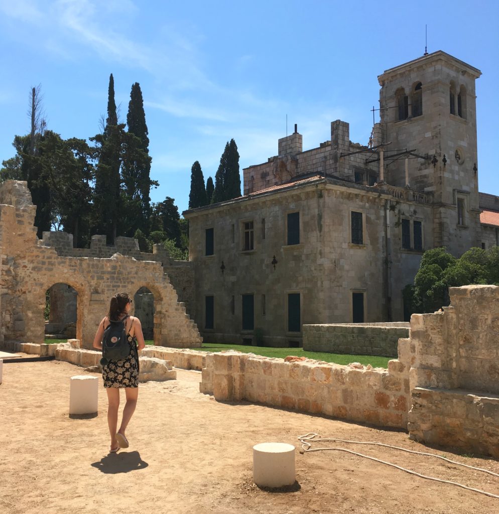 Dubrovnik things to do. Walking in the monastery grounds on Lokrum. Copyright©2017 mapandfamily.com