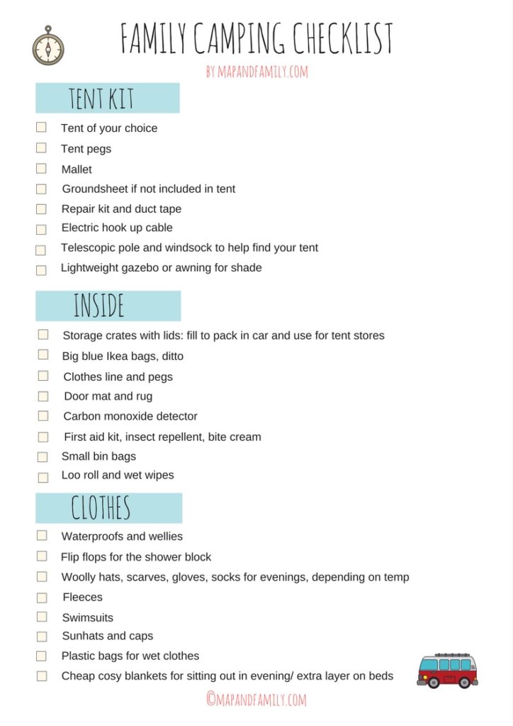 family camping checklist Copyright ©2017 reserved to mapandfamily.com 