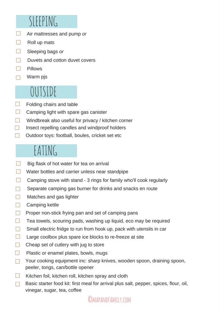 family camping checklist Copyright ©2017 reserved to Mapandfamily.com 