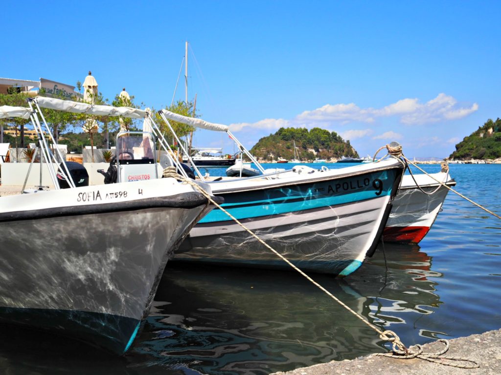 Paxos Greece, boats moored in Lakka harbour Copyright©2017 mapandfamily.com 