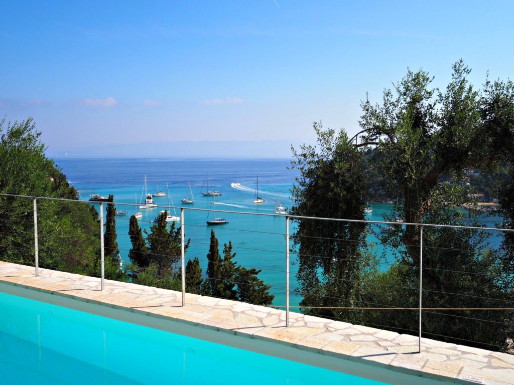 Paxos villa with view of Lakka bay from the pool. Copyright©2017 mapandfamily.com 