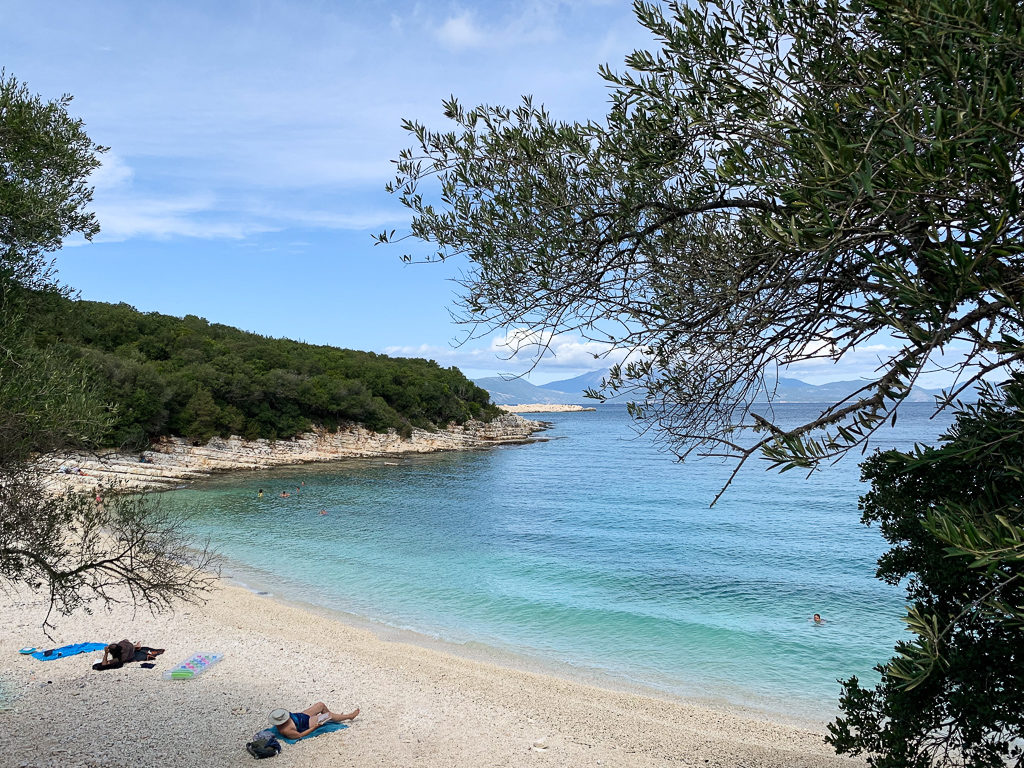 Things to do in Fiskardo. View of Emblisi beach. Copyright ©2020 mapandfamily.com 