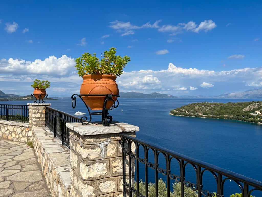 Panoramic view from Spartochori, Meganisi. Copyright@ 2022 mapandfamily.com