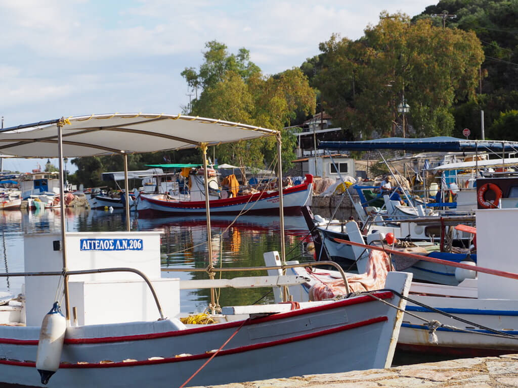 Fishing boats on Meganisi. Copyright@ 2022 mapandfamily.com