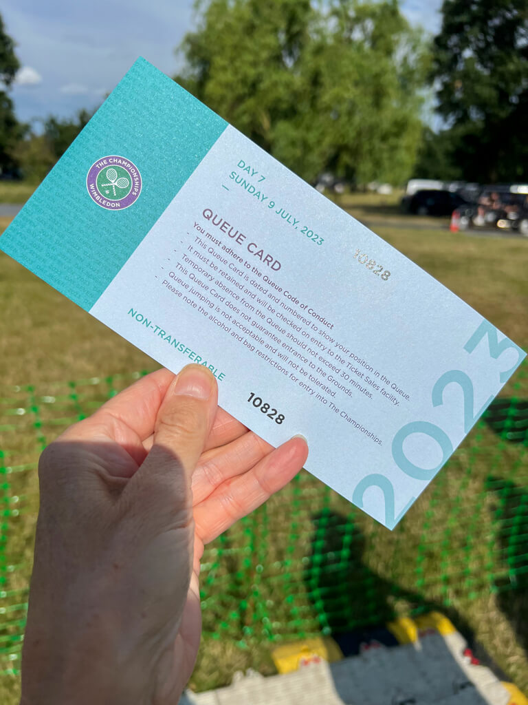 Photo of a Queue Card in Wimbledon Queue. Copyright@2023mapandfamily.com 