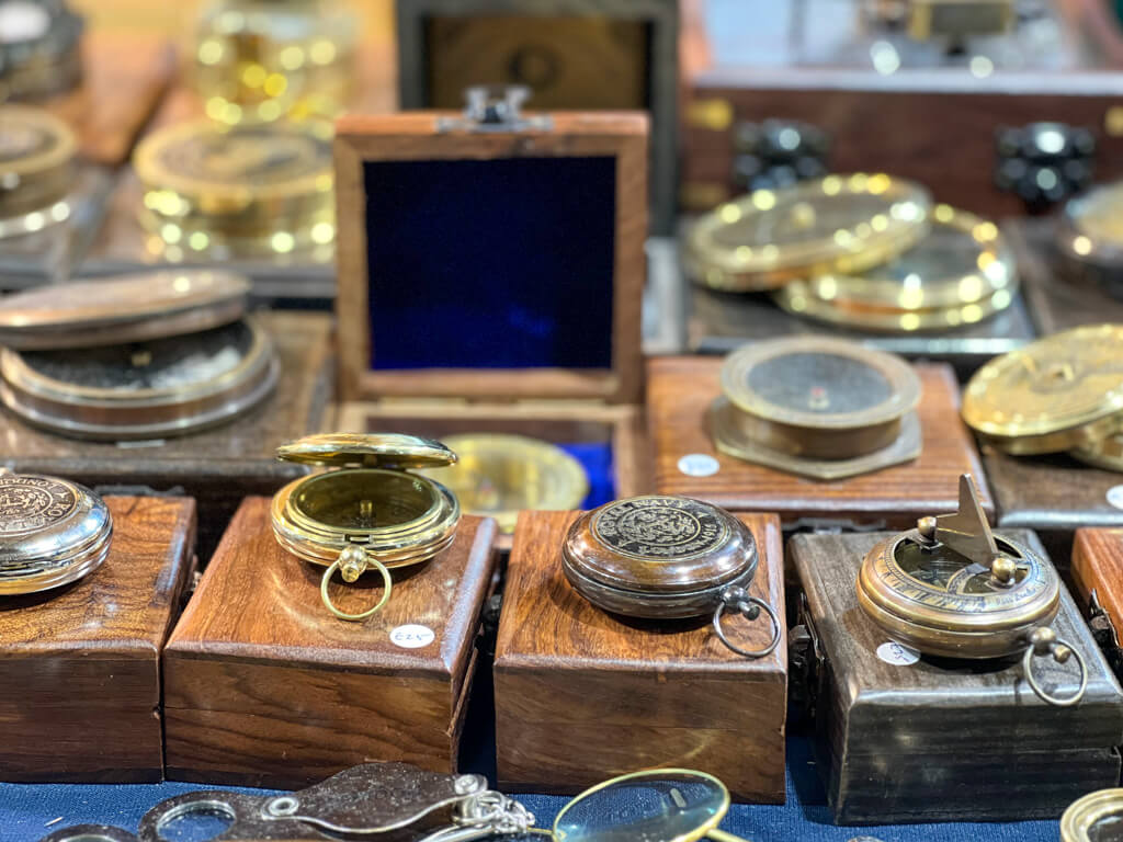 intriguing timepieces on stall at London Bridge Christmas market. Copyright@2023 mapanfamily.com 